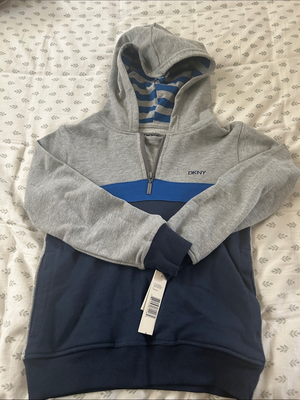 DKNY Gray, Navy & Royal Blue Half-Zip Hoodie